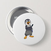 Pinguin als Haarstylistin mit Kamm Button (Vorne & Hinten)