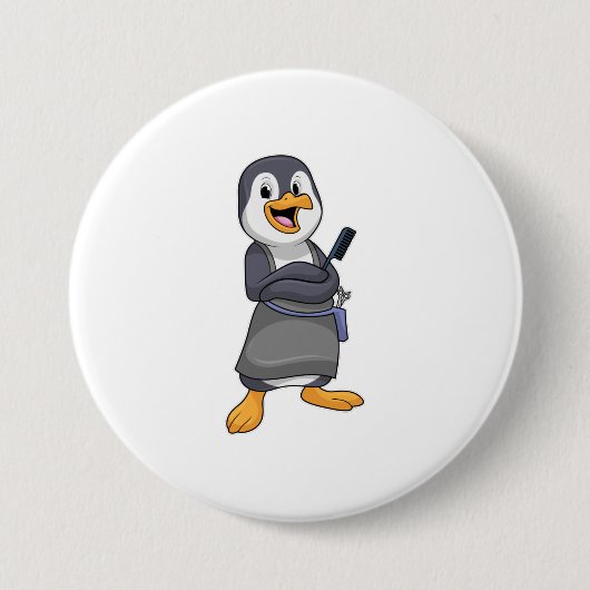 Pinguin als Haarstylistin mit Kamm Button (Vorderseite)