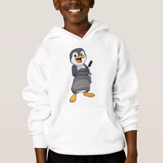 Pinguin als Haarstylistin mit Kamm Hoodie (Vorderseite)