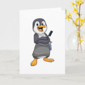 Pinguin als Haarstylistin mit Kamm Karte (Gelbe Blume)