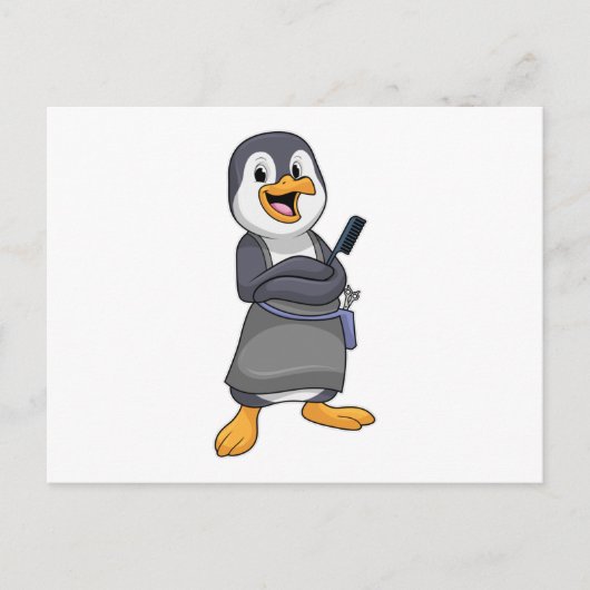 Pinguin als Haarstylistin mit Kamm Postkarte (Vorderseite)