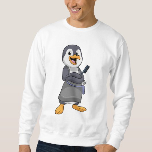 Pinguin als Haarstylistin mit Kamm Sweatshirt (Vorderseite)