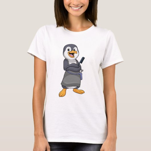Pinguin als Haarstylistin mit Kamm T-Shirt (Vorderseite)
