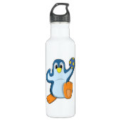 Pinguin als Handballspieler mit Handball Edelstahlflasche (Vorderseite)