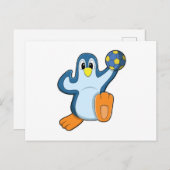 Pinguin als Handballspieler mit Handball Postkarte (Vorne/Hinten)