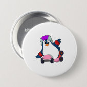 Pinguin als Inline-Skater mit Inline-Skaten Button (Vorne & Hinten)