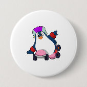 Pinguin als Inline-Skater mit Inline-Skaten Button (Vorderseite)