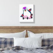 Pinguin als Inline-Skater mit Inline-Skaten Leinwanddruck (Insitu (Schlafzimmer))