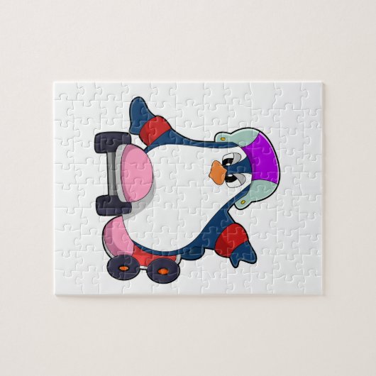 Pinguin als Inline-Skater mit Inline-Skaten Puzzle (Horizontal)