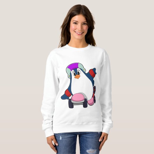 Pinguin als Inline-Skater mit Inline-Skaten Sweatshirt (Vorne ganz)