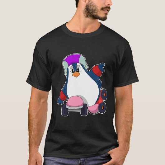 Pinguin als Inline-Skater mit Inline-Skaten T-Shirt (Vorderseite)