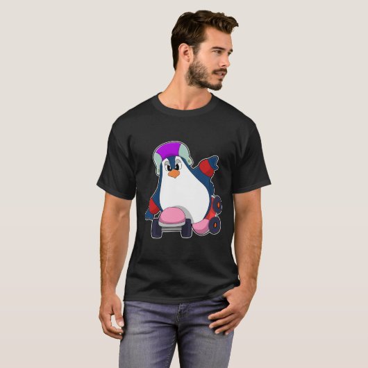 Pinguin als Inline-Skater mit Inline-Skaten T-Shirt (Vorne ganz)