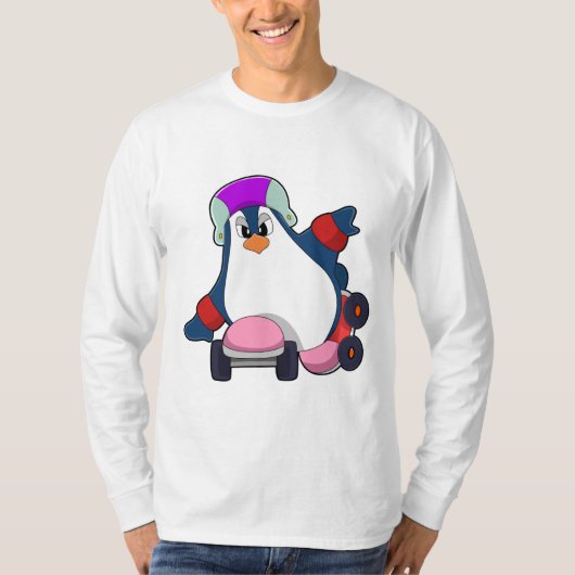 Pinguin als Inline-Skater mit Inline-Skaten T-Shirt (Vorderseite)