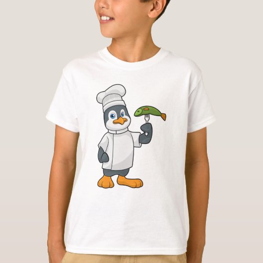 Pinguin als Koch mit Schürze Fisch & Kochen T-Shirt (Vorderseite)