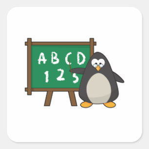 Pinguin als Lehrerin mit Blackboard Quadratischer Aufkleber