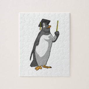 Pinguin als Lehrerin mit Pointer Puzzle