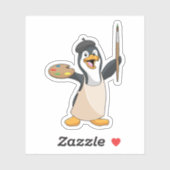 Pinguin als Maler mit Pinsel und Farbe Aufkleber (Blatt)