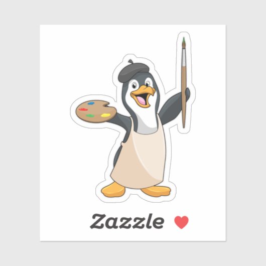 Pinguin als Maler mit Pinsel und Farbe Aufkleber (Blatt)