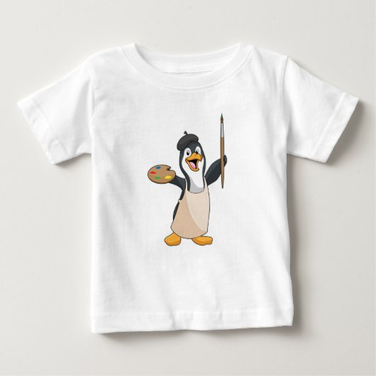 Pinguin als Maler mit Pinsel und Farbe Baby T-shirt (Vorderseite)