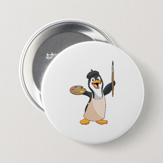 Pinguin als Maler mit Pinsel und Farbe Button (Vorne & Hinten)