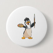 Pinguin als Maler mit Pinsel und Farbe Button (Vorderseite)