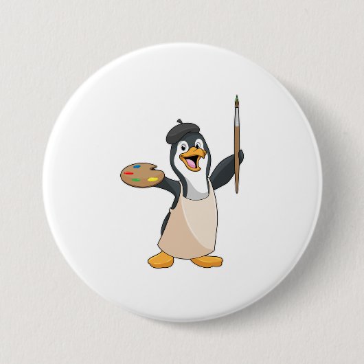 Pinguin als Maler mit Pinsel und Farbe Button (Vorderseite)