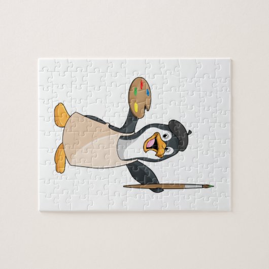 Pinguin als Maler mit Pinsel und Farbe Puzzle (Horizontal)