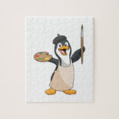 Pinguin als Maler mit Pinsel und Farbe Puzzle (Vertikal)