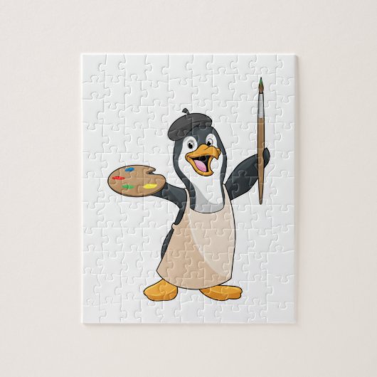 Pinguin als Maler mit Pinsel und Farbe Puzzle (Vertikal)