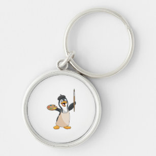 Pinguin als Maler mit Pinsel und Farbe Schlüsselanhänger