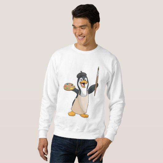 Pinguin als Maler mit Pinsel und Farbe Sweatshirt (Vorne ganz)