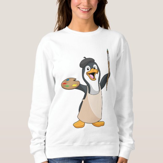 Pinguin als Maler mit Pinsel und Farbe Sweatshirt (Vorderseite)