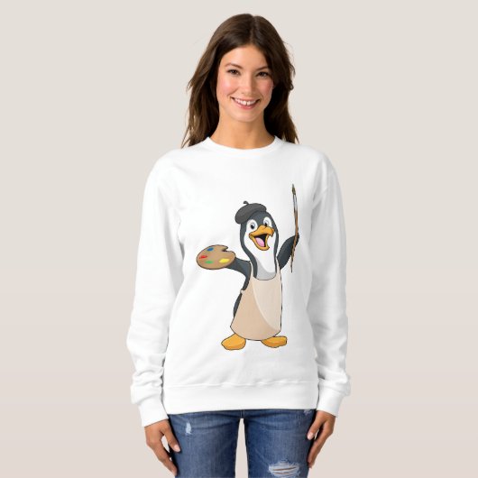 Pinguin als Maler mit Pinsel und Farbe Sweatshirt (Vorne ganz)