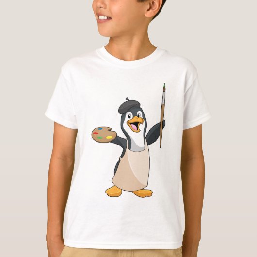 Pinguin als Maler mit Pinsel und Farbe T-Shirt (Vorderseite)