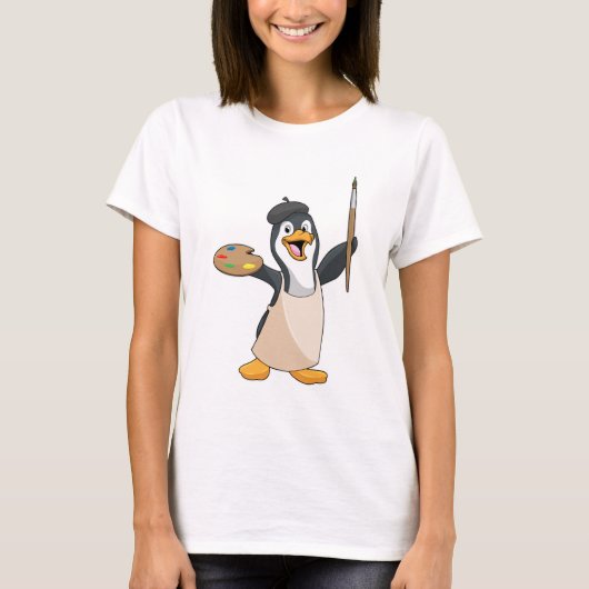 Pinguin als Maler mit Pinsel und Farbe T-Shirt (Vorderseite)