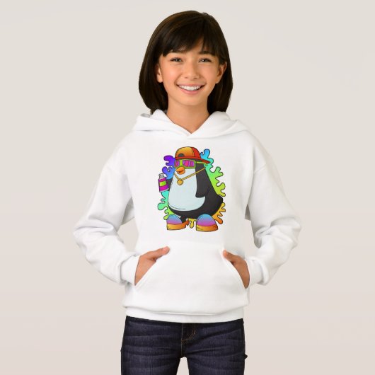 Pinguin als Maler mit Spray Hoodie (Vorne ganz)