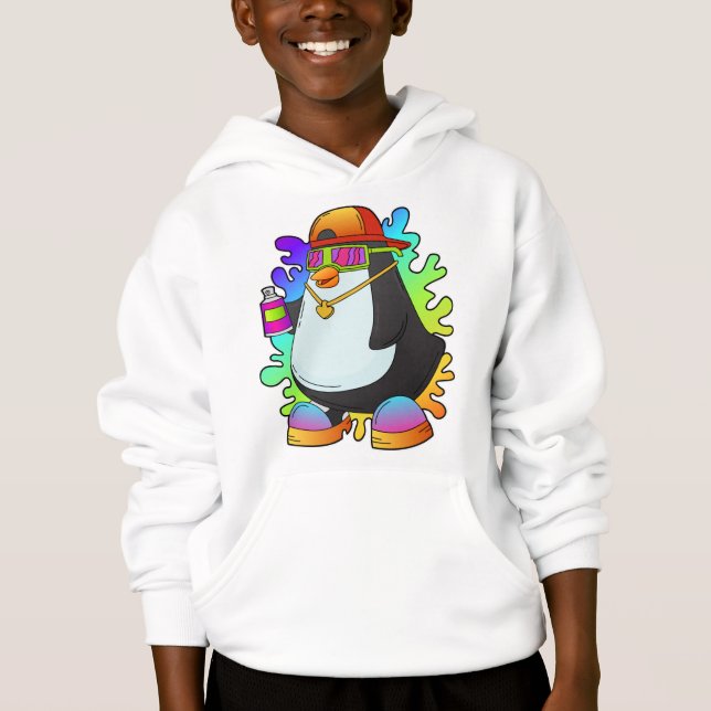 Pinguin als Maler mit Spray Hoodie (Vorderseite)