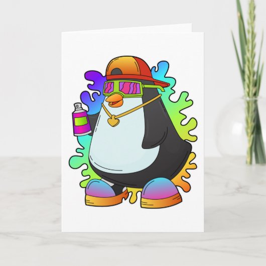 Pinguin als Maler mit Spray Karte (Vorderseite)