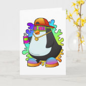 Pinguin als Maler mit Spray Karte (Gelbe Blume)