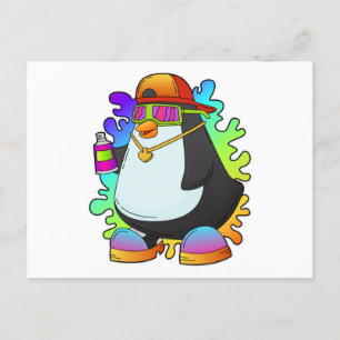 Pinguin als Maler mit Spray Postkarte