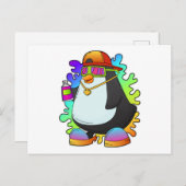 Pinguin als Maler mit Spray Postkarte (Vorne/Hinten)