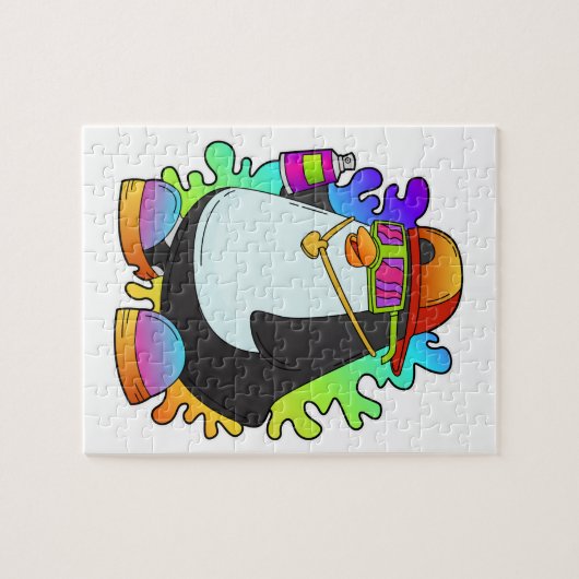 Pinguin als Maler mit Spray Puzzle (Horizontal)
