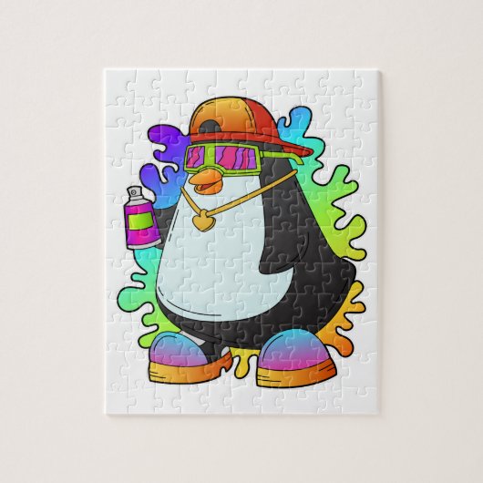 Pinguin als Maler mit Spray Puzzle (Vertikal)