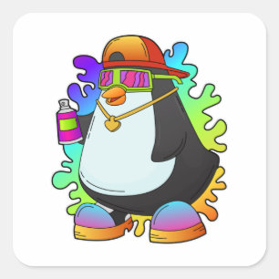 Pinguin als Maler mit Spray Quadratischer Aufkleber