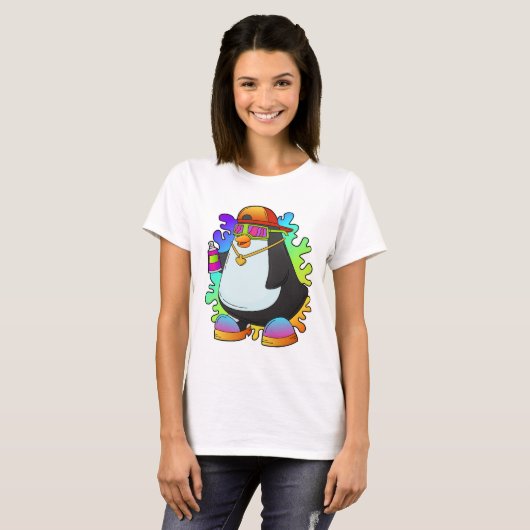 Pinguin als Maler mit Spray T-Shirt (Vorne ganz)