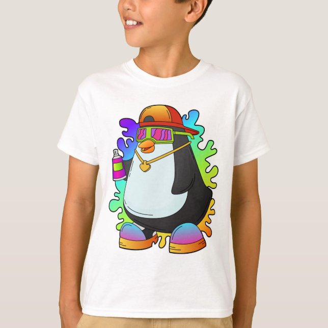 Pinguin als Maler mit Spray T-Shirt (Vorderseite)
