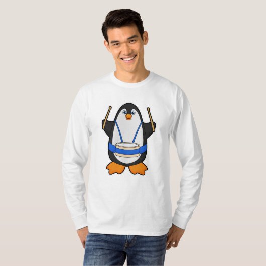 Pinguin als Musiker mit Drum T-Shirt (Vorne ganz)