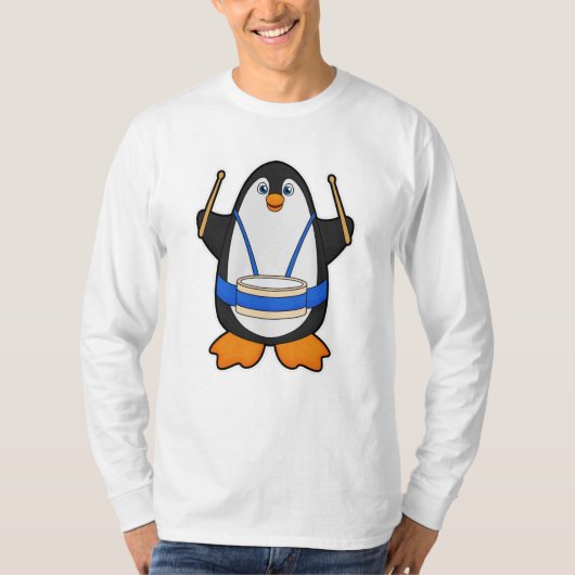 Pinguin als Musiker mit Drum T-Shirt (Vorderseite)