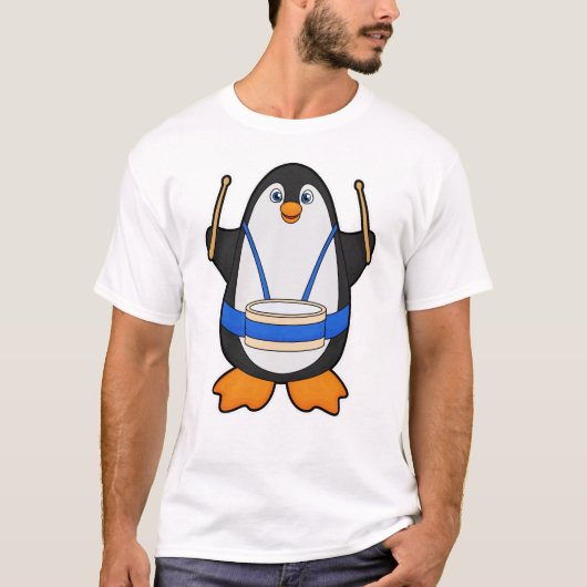 Pinguin als Musiker mit Drum T-Shirt (Vorderseite)