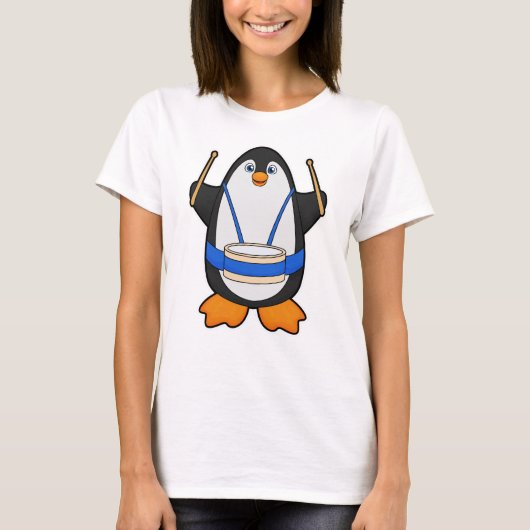 Pinguin als Musiker mit Drum T-Shirt (Vorderseite)
